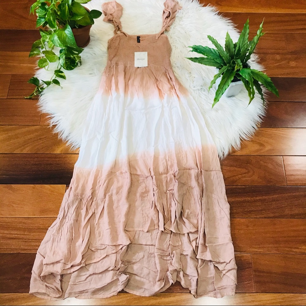 Boho Ombre Tie-Dye Maxi Dress (Blush & White)